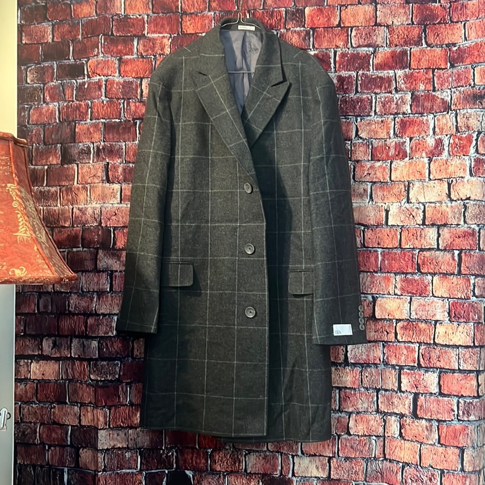 NWT Big Brand Retailer Fashion-Mens Charcoal-Gray Windowpane Suit Jacket
